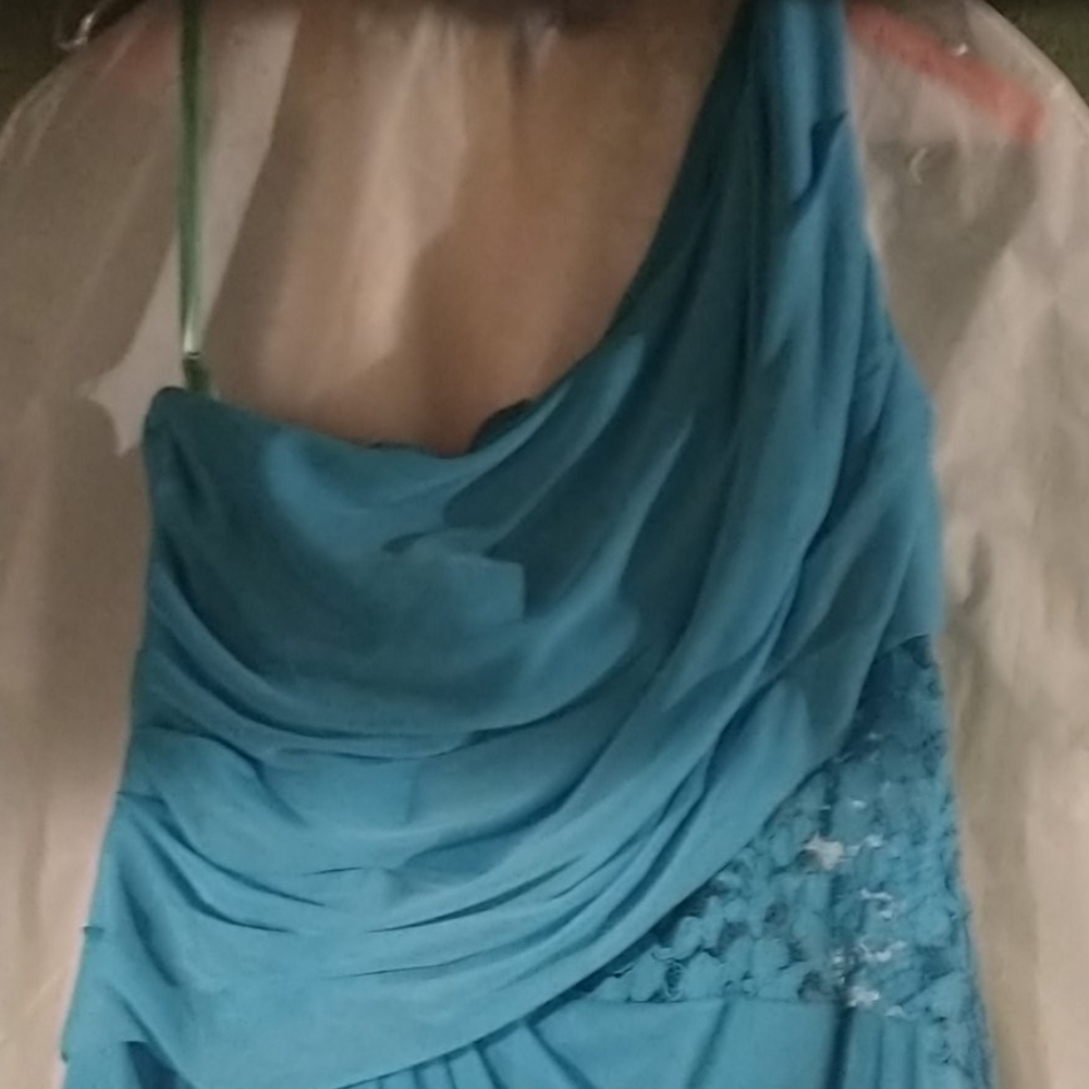 Malibu blue gown see thru with lace panel